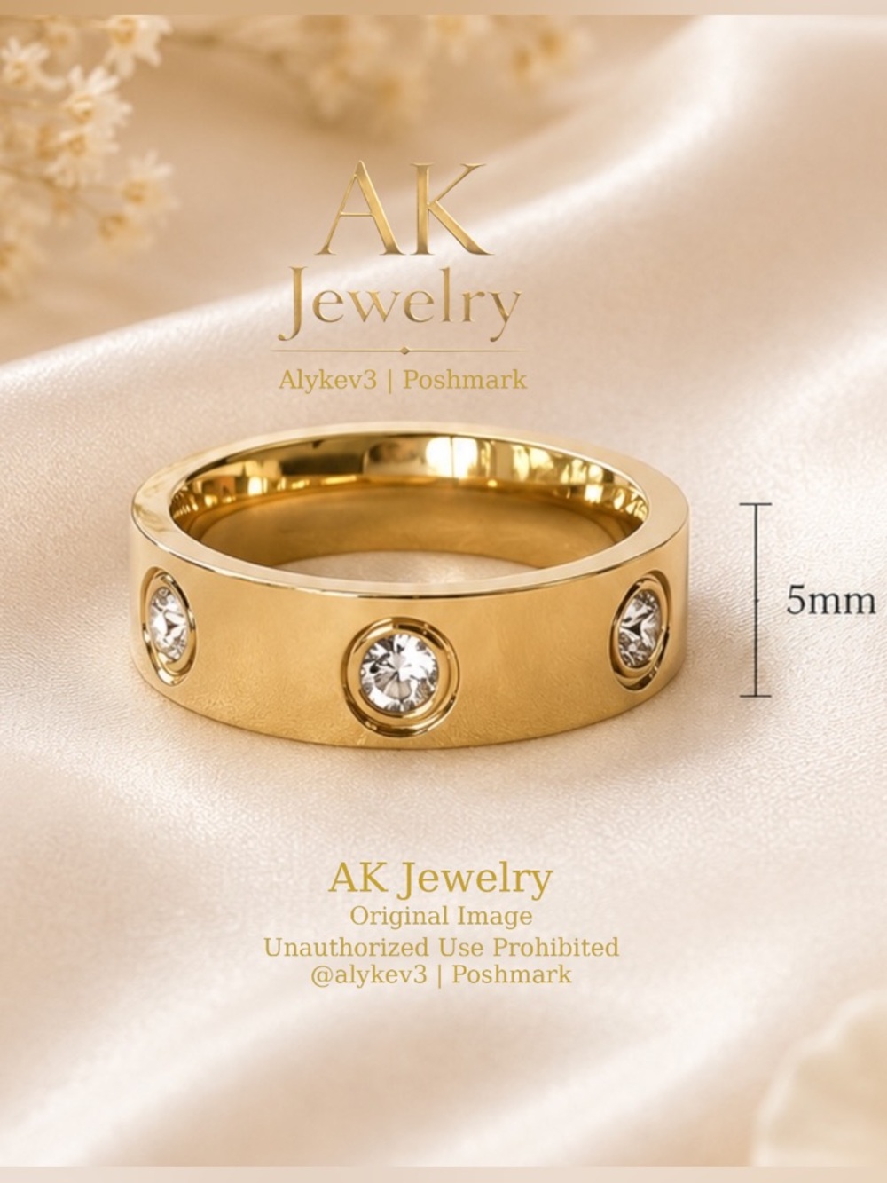💎LUXURY MEDIUM WIDTH GOLD Full Diamond Design, GOLD Plated